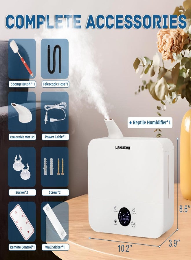 LANUEVA Reptile Humidifier, Quiet Reptile Fogger for Terrariums with Telescopic Hose & 2.5L Tank, Remote Control & Touch Screen, Timing Function, for Reptiles, Green Plants, Home Use - Image 5